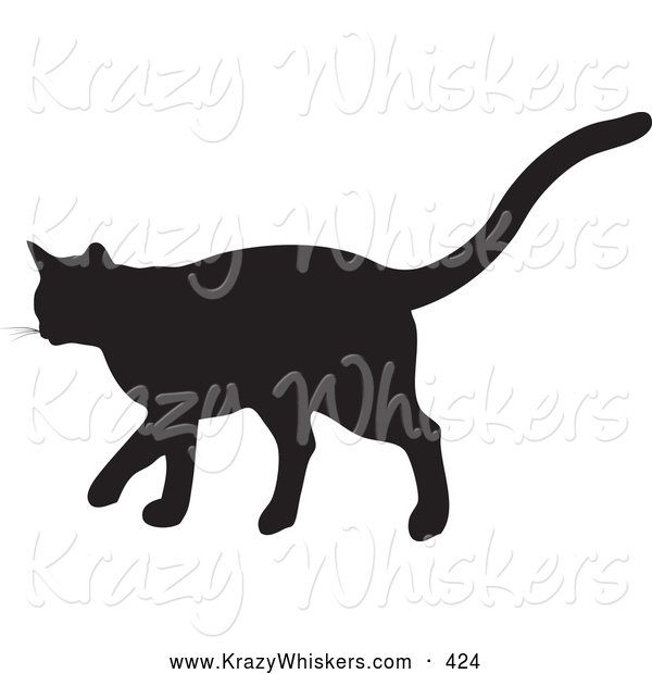 Critter Clipart of a Cute Black Silhouetted Feline Walking in Profile