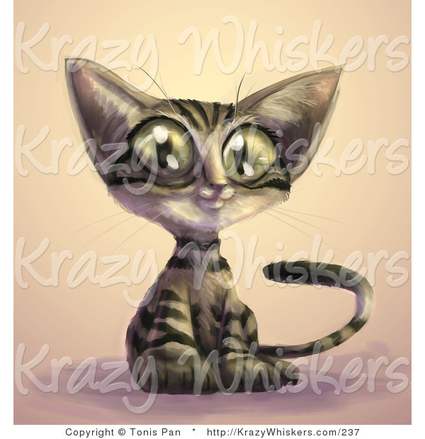 Critter Clipart of a Cute Brown Tabby Cat with Black Stripes and Large Green Eyes, Sitting with an Innocent Look on His Face