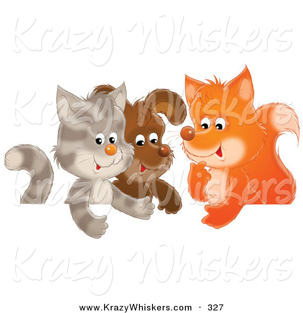 Critter Clipart of a Cute Cat, Puppy and Fox Chatting in a Group Together