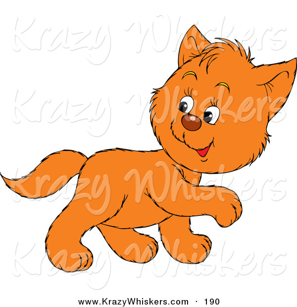 Critter Clipart of a Cute Ginger Cat Walking to the Right, Looking Back over His Shoulder