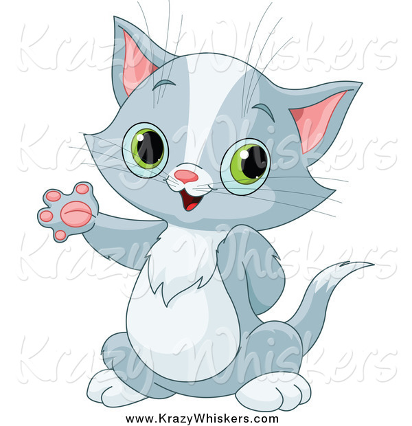 Critter Clipart of a Cute Gray Kitten Waving