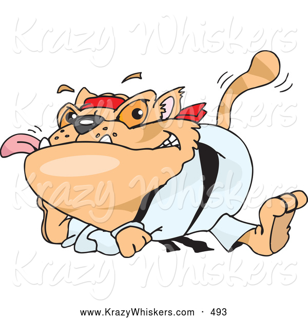 Critter Clipart of a Cute Karate Cat Resting After a Fight
