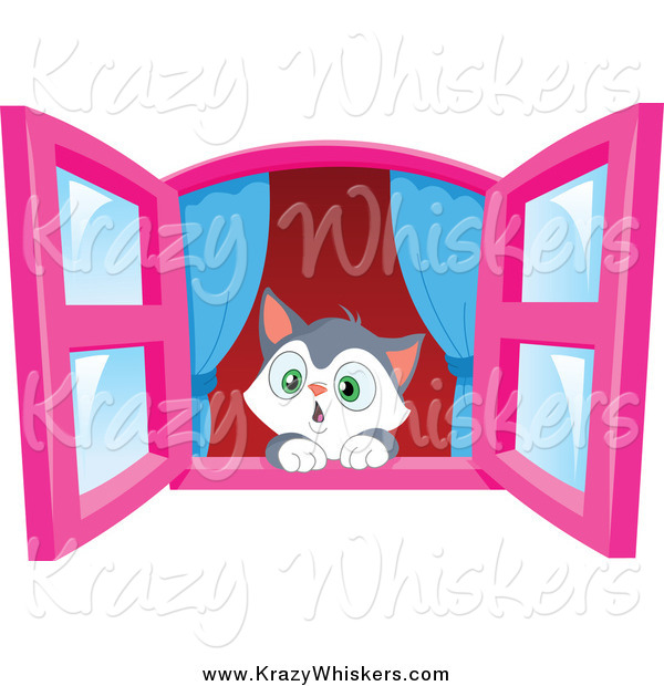 Critter Clipart of a Cute Kitten in Awe, Looking out a Window