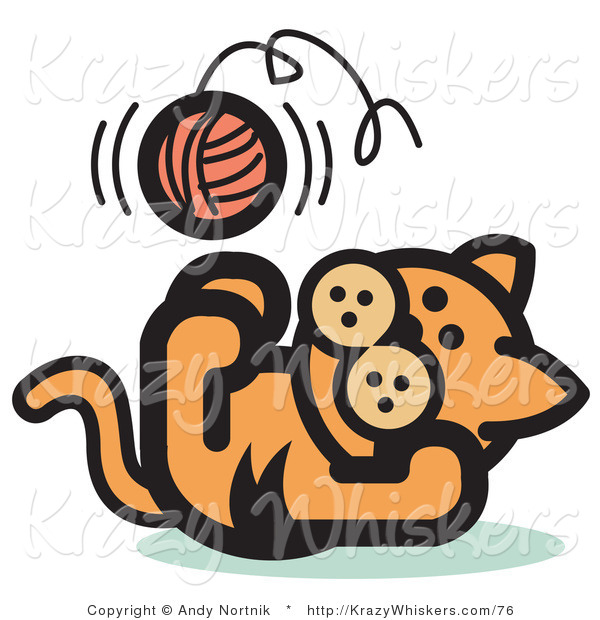 Critter Clipart of a Cute Orange Kitten Lying on His Back and Throwing a Ball of Yarn up in the Air While Playing