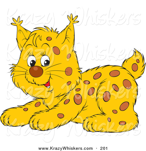 Critter Clipart of a Cute Playful Spotted Bobcat Cub Crouching