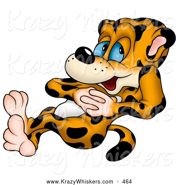 Critter Clipart of a Cute Relaxing Leopard Leaning Back and Clasping His Hands Together