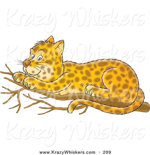 Critter Clipart of a Cute Spotted Leopard Cub Resting on a Tree Branch