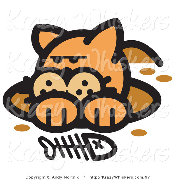 Critter Clipart of a Dirty Orange Cat in a Muddy Hole After Digging out a Fish Bone