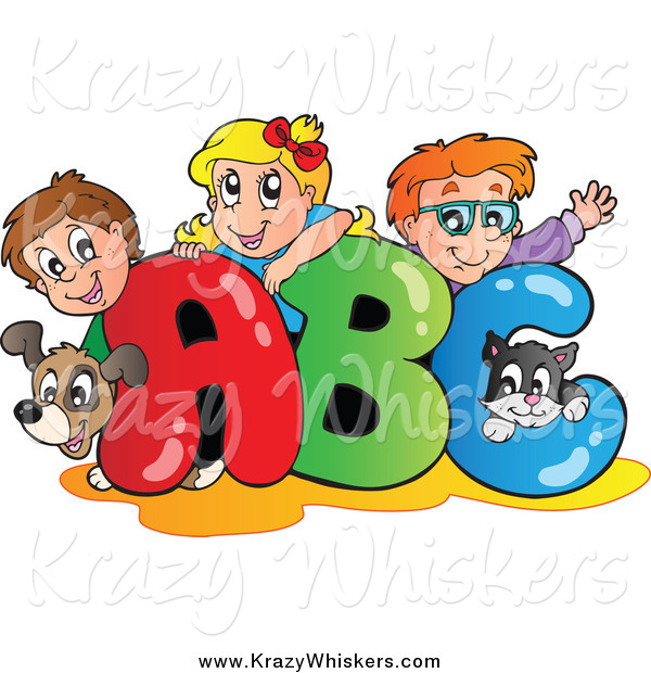 Critter Clipart of a Dog Cat and Children on ABC