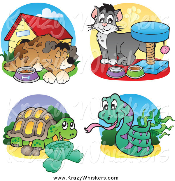 Critter Clipart of a Dog, Cat, Tortoise and Snake