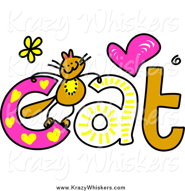 Critter Clipart of a Doodled Kitty on the Word Cat