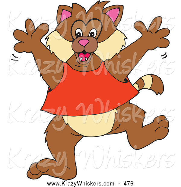 Critter Clipart of a Excited Hyper Brown Cat in a Shirt, Running Forward