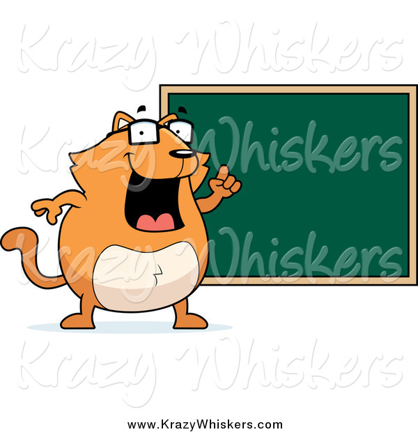 Critter Clipart of a Fat Orange Cat Professor Standing by a Chalkboard