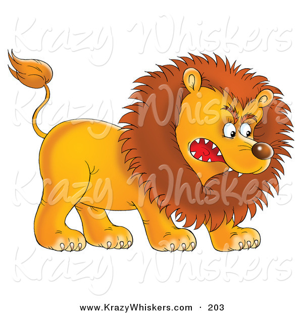 Critter Clipart of a Fearsome Aggressive Young Male Lion Growling and Baring His Teeth