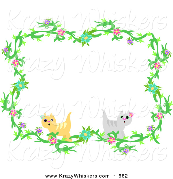 Critter Clipart of a Floral Vine and Cat Border