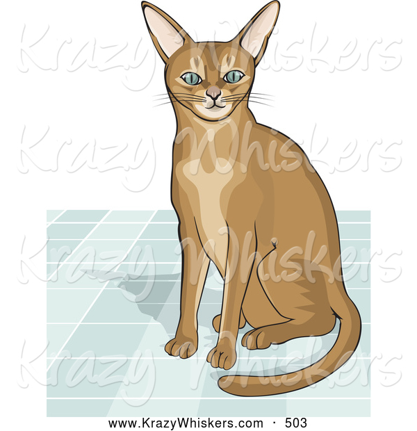Critter Clipart of a Friendly Curious Abyssinian Cat Seated on a Tile Floor