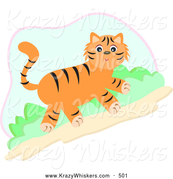Critter Clipart of a Friendly Cute Tiger Walking Uphill