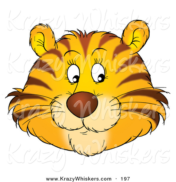 Critter Clipart of a Friendly Orange Tiger Face with Whiskers, Glancing off to the Right