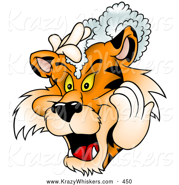 Critter Clipart of a Friendly Tiger Washing His Mane with Shampoo