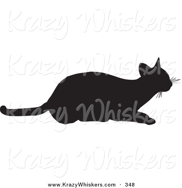Critter Clipart of a Frisky Cat Silhouetted in Black, Ready to Pounce on White