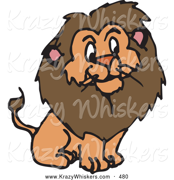 Critter Clipart of a Furry Brown Male Lion with a Big Mane on White