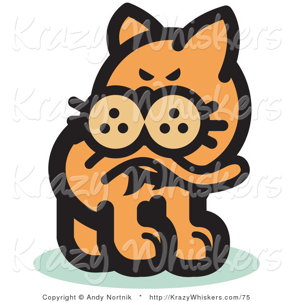Critter Clipart of a Ginger Cat Biting His Tail to Ease a Flea Itch