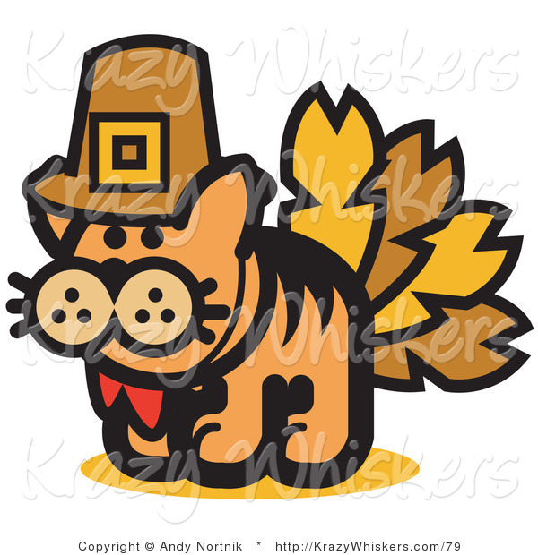 Critter Clipart of a Ginger Cat in a Pilgrim Hat Disguised As a Thanksgiving Turkey