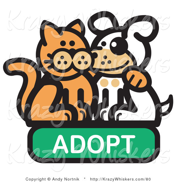 Critter Clipart of a Ginger Cat with His Arm Around a Cute White Dog on an Adopt Internet Web Icon