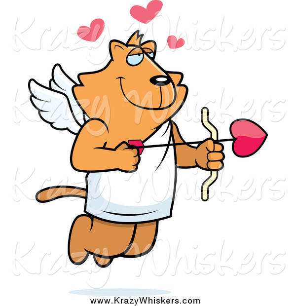 Critter Clipart of a Ginger Cupid Cat Shooting Heart Arrows