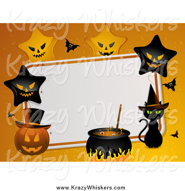 Critter Clipart of a Halloween Background with Stars, Pumpkins and a Witch Cat
