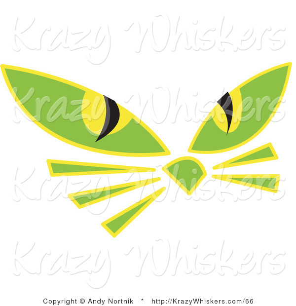 Critter Clipart of a Halloween Pair of Green Cat Eyes and Whiskers Glowing in the Dark