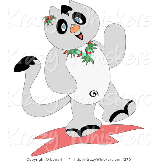 Critter Clipart of a Happy Gray and Black Cat Dancing and Smiling