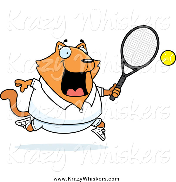 Critter Clipart of a Happy Orange Cat Playing Tennis