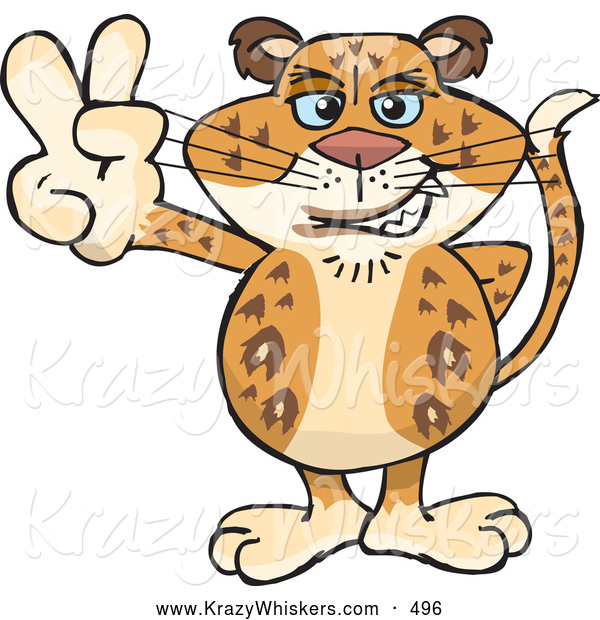 Critter Clipart of a Happy Peaceful Leopard Smiling and Gesturing the Peace Sign