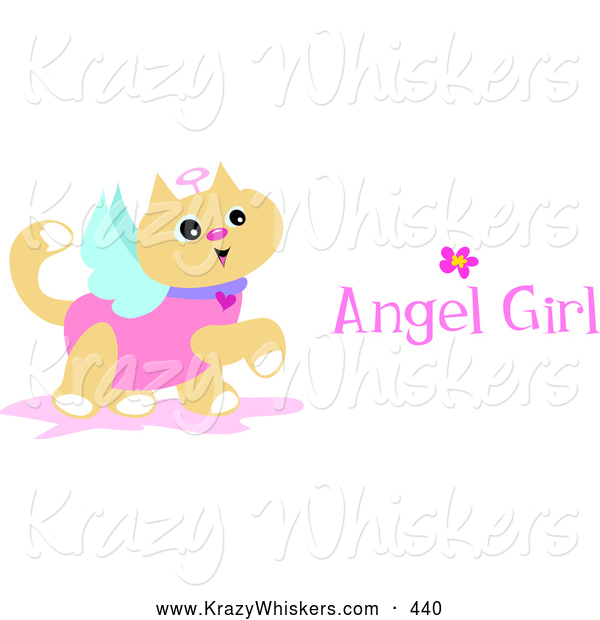 Critter Clipart of a Happy Prancing Angel Cat with Wings, a Halo and Angel Girl Text