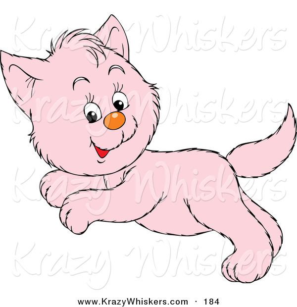 Critter Clipart of a Hyper Pink Kitten Glancing at the Viewer While Leaping past