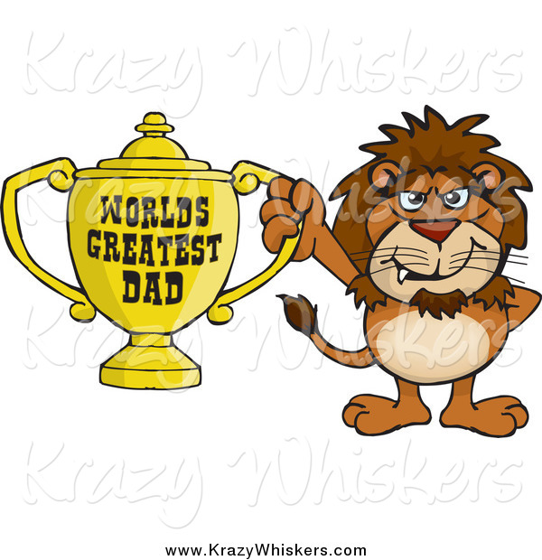 Critter Clipart of a Lion Holding a Golden Worlds Greatest Dad Trophy