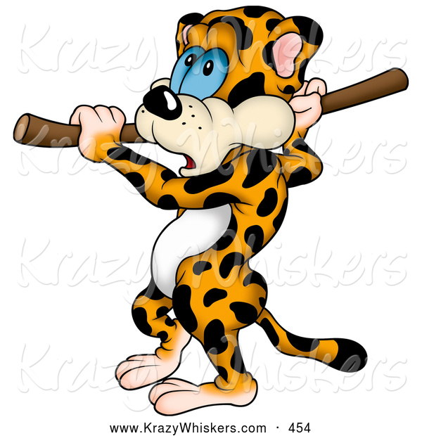 Critter Clipart of a Nervous Leopard Cat Eying His Goal While Preparing to Do the Pole Vault