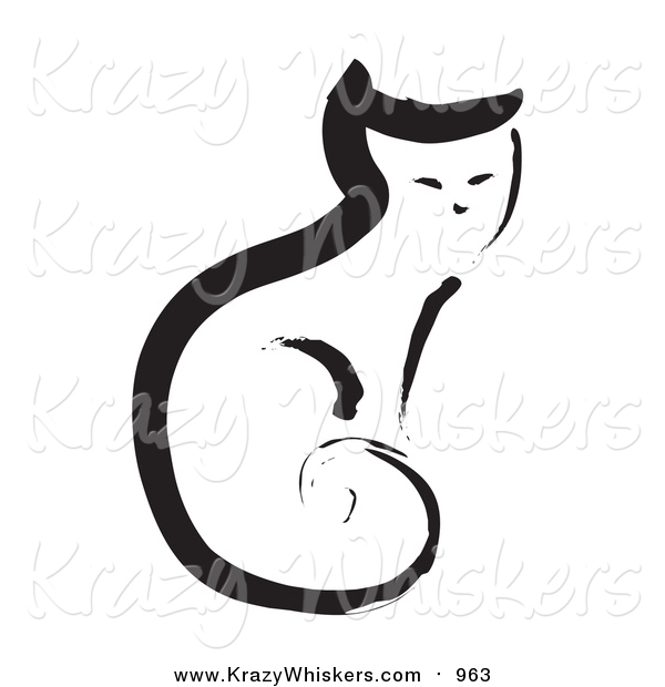 Critter Clipart of a Painted Cat Sitting Upright with Its Tail Curled to Its Body