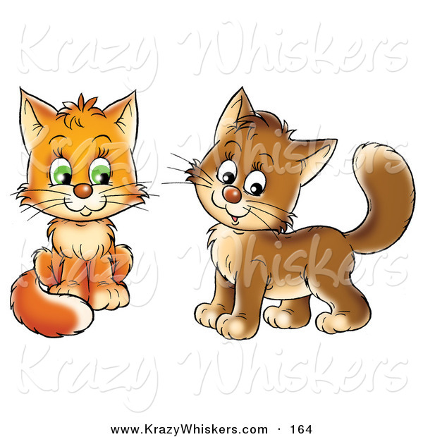 Critter Clipart of a Pair of Frisky Orange and Brown Kitty Cats Looking at the Viewer