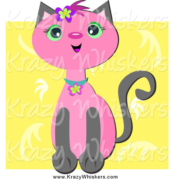 Critter Clipart of a Pink Cat over Yellow