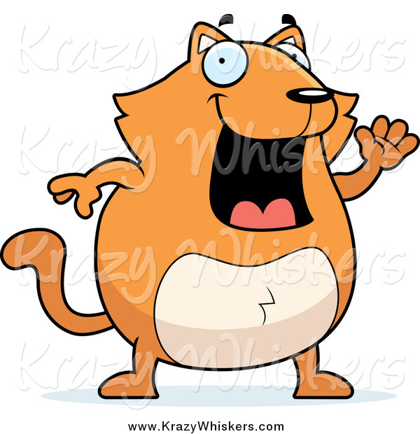 Critter Clipart of a Plump Orange Cat Waving