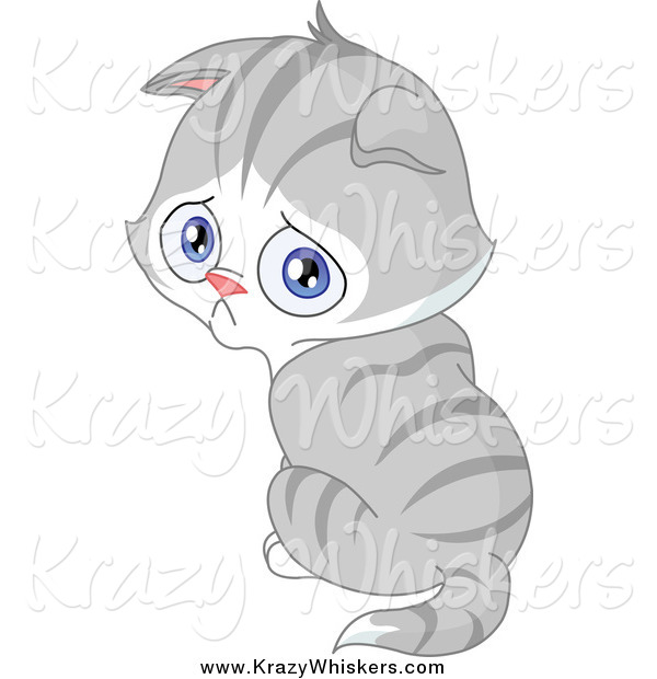 Critter Clipart of a Pouting Gray Kitten Looking over His Shoulder