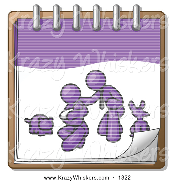 Critter Clipart of a Purple Family on a Notebook