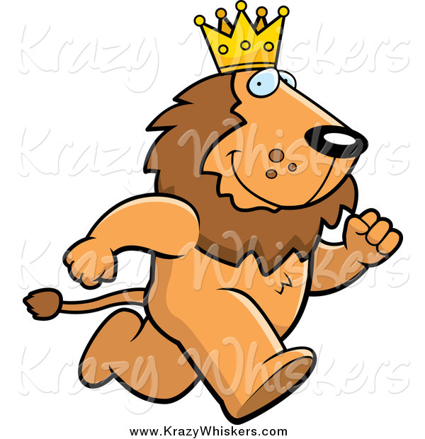 Critter Clipart of a Running King Lion Wearing a Crown