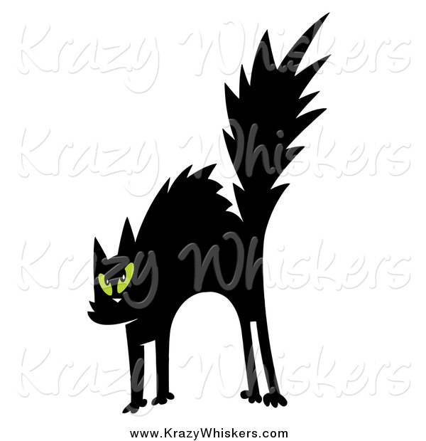 Critter Clipart of a Scared Black Cat with Green Eyes