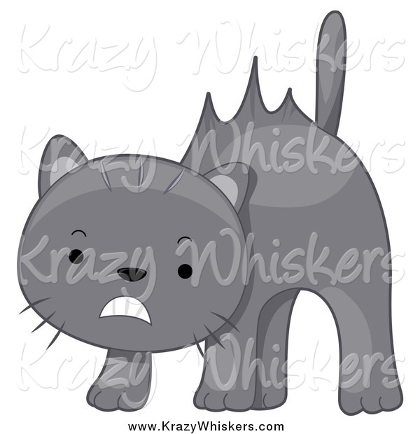 Critter Clipart of a Scared Gray Cat with Hair Sticking up