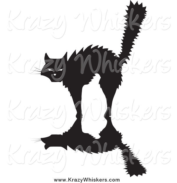 Critter Clipart of a Scared Silhouetted Black Cat Arching Its Back