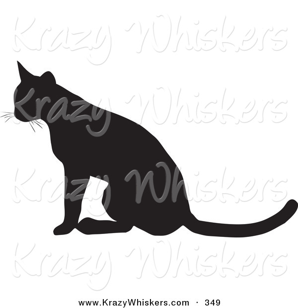 Critter Clipart of a Seated Cat Silhouetted in Black, Facing to the Left