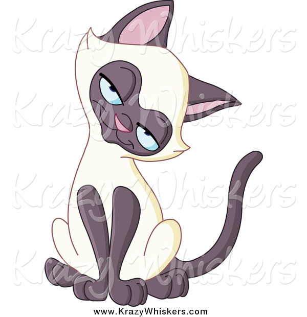 Critter Clipart of a Siamese Kitten Tilting Its Head and Smiling